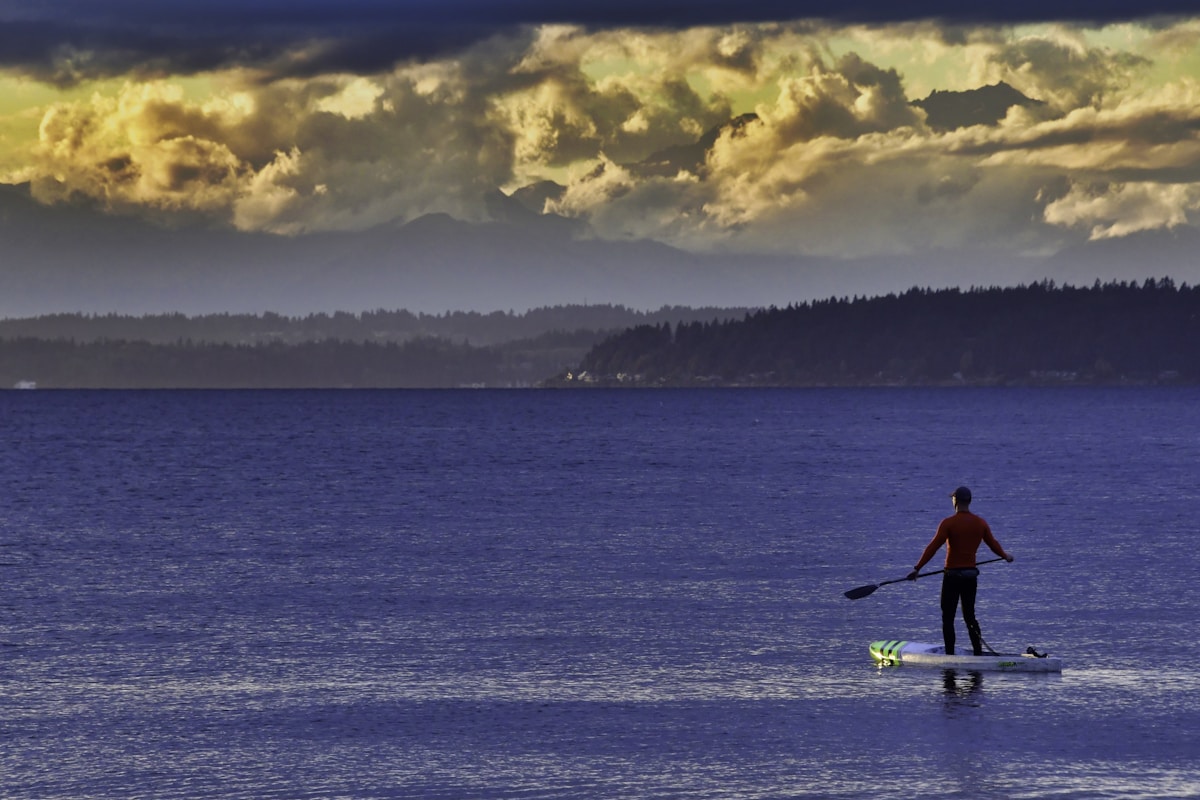 Paddleboard on serene water